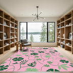 Whimsical Pink Botanical Vine Rug