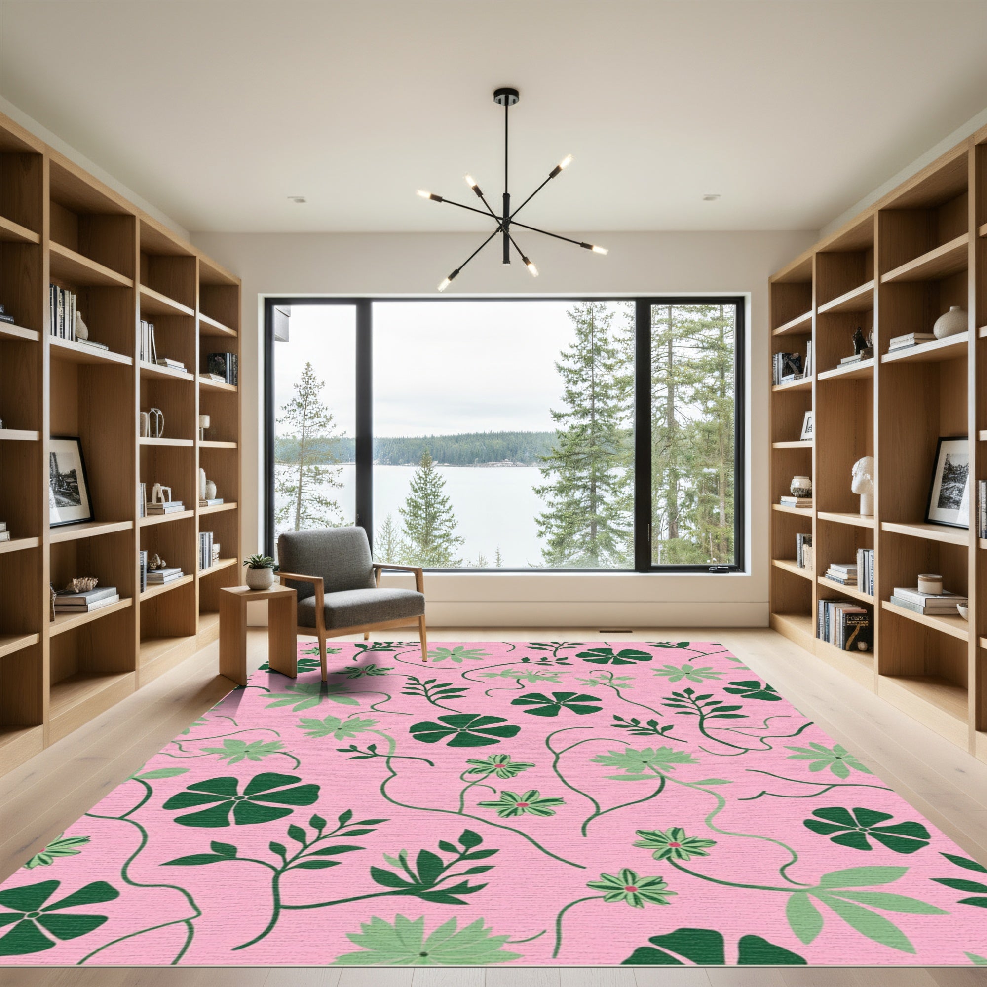 Whimsical Pink Botanical Vine Rug