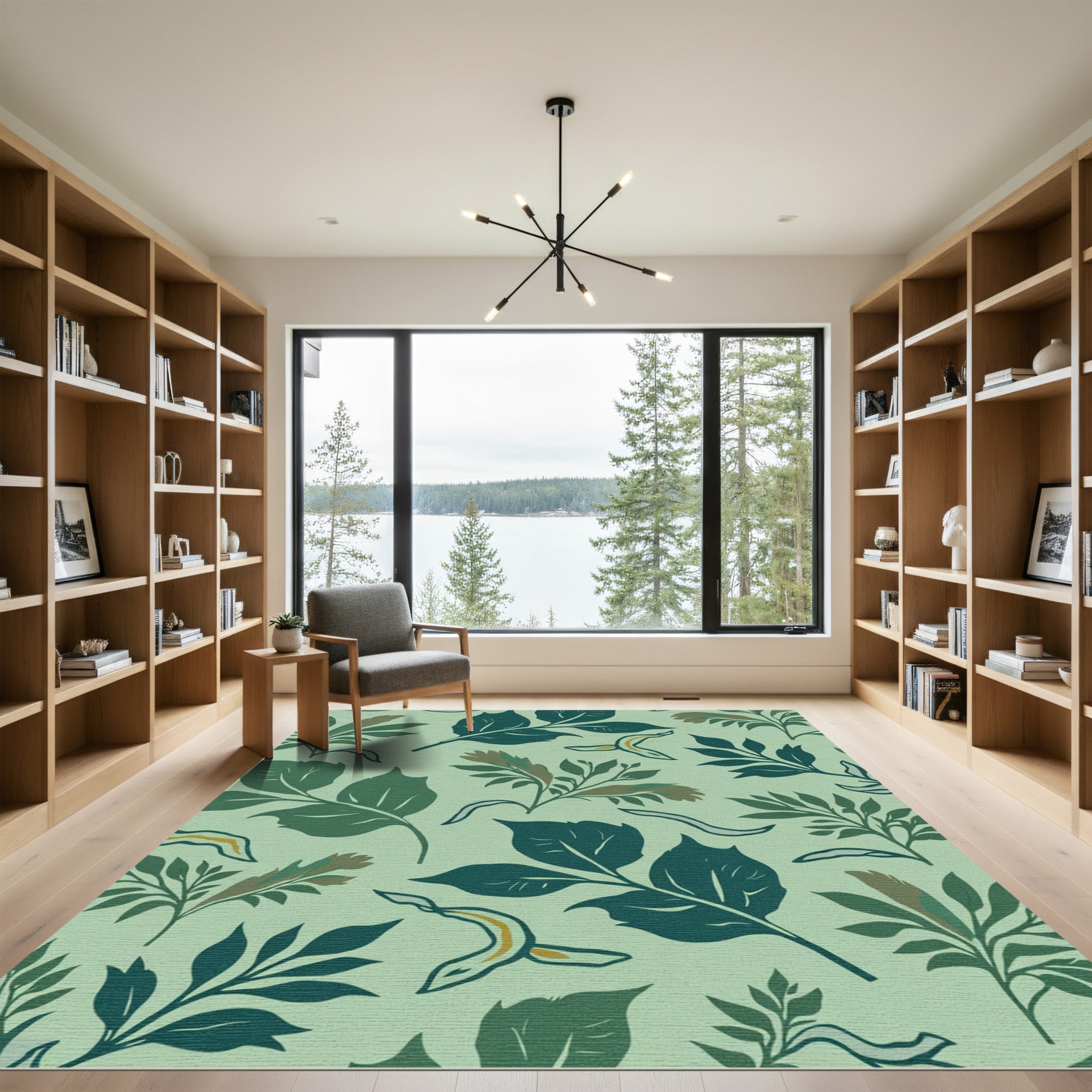 Deep Green Leafy Foliage Sprigs Rug