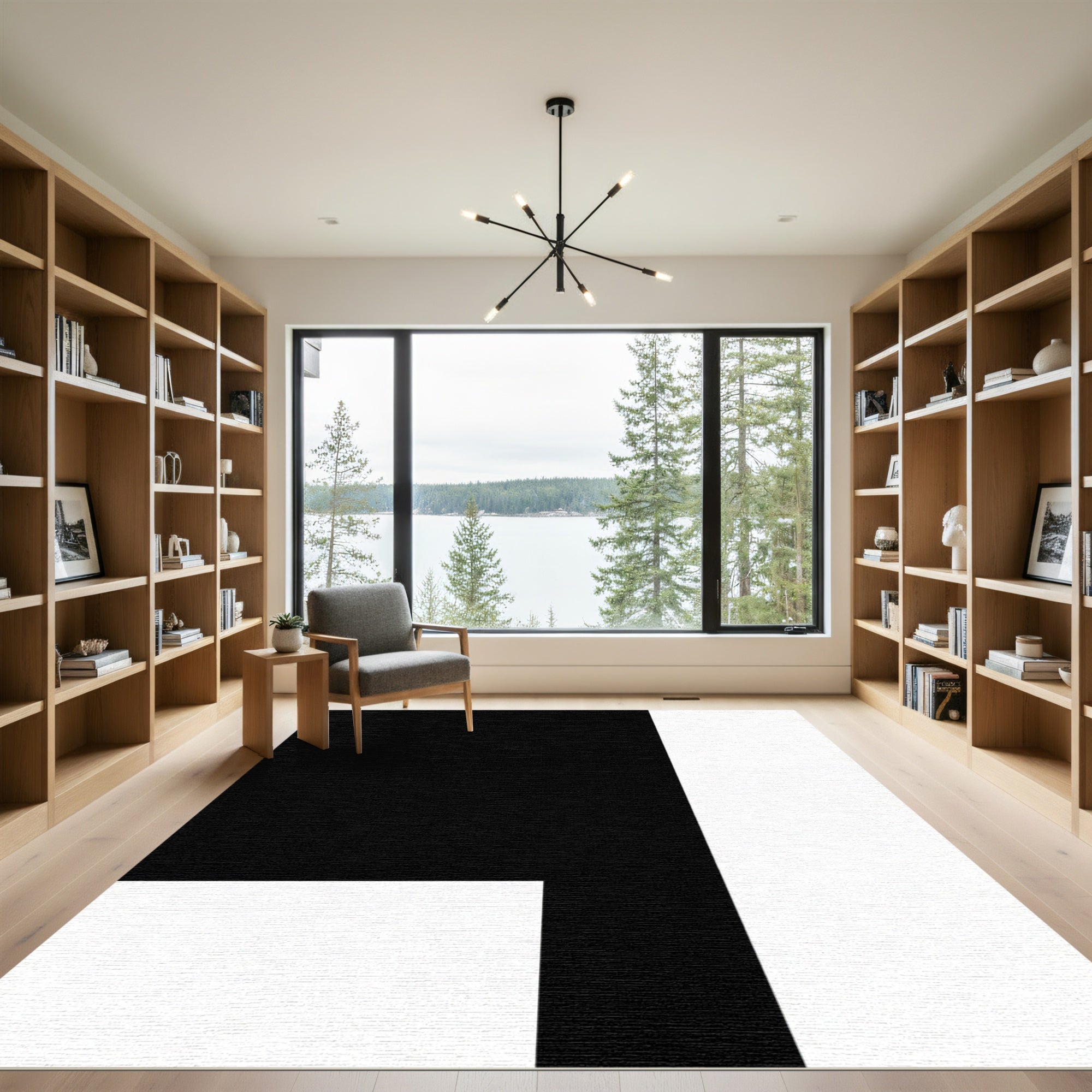 Bold Black White Abstract Squared Rug