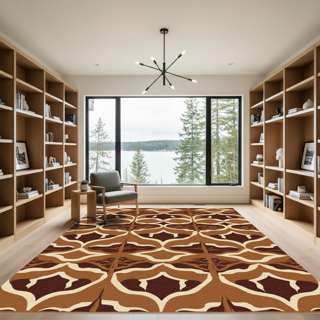Earthy Brown Abstract Organic Symmetry Rug