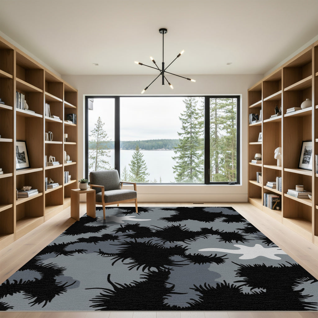 Black Gray Splatter Camouflage Background Rug