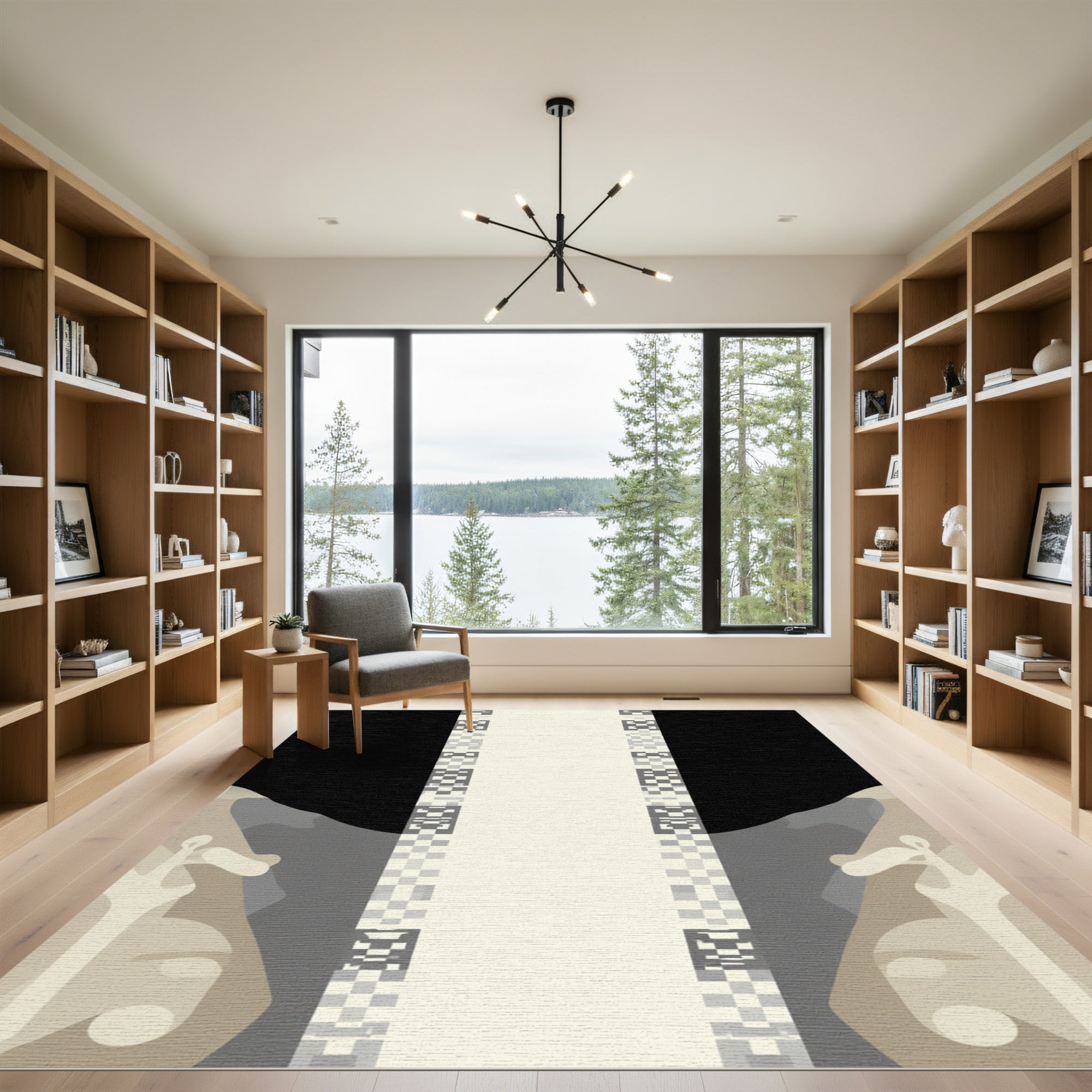 Monochrome Abstract Geometric Border Rug