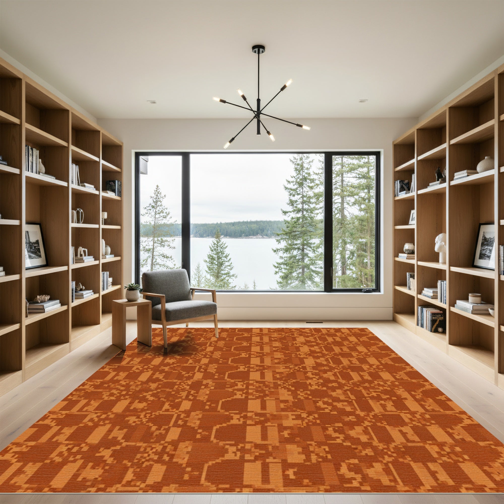 Rustic Pixelated Terracotta Basketweave Rug