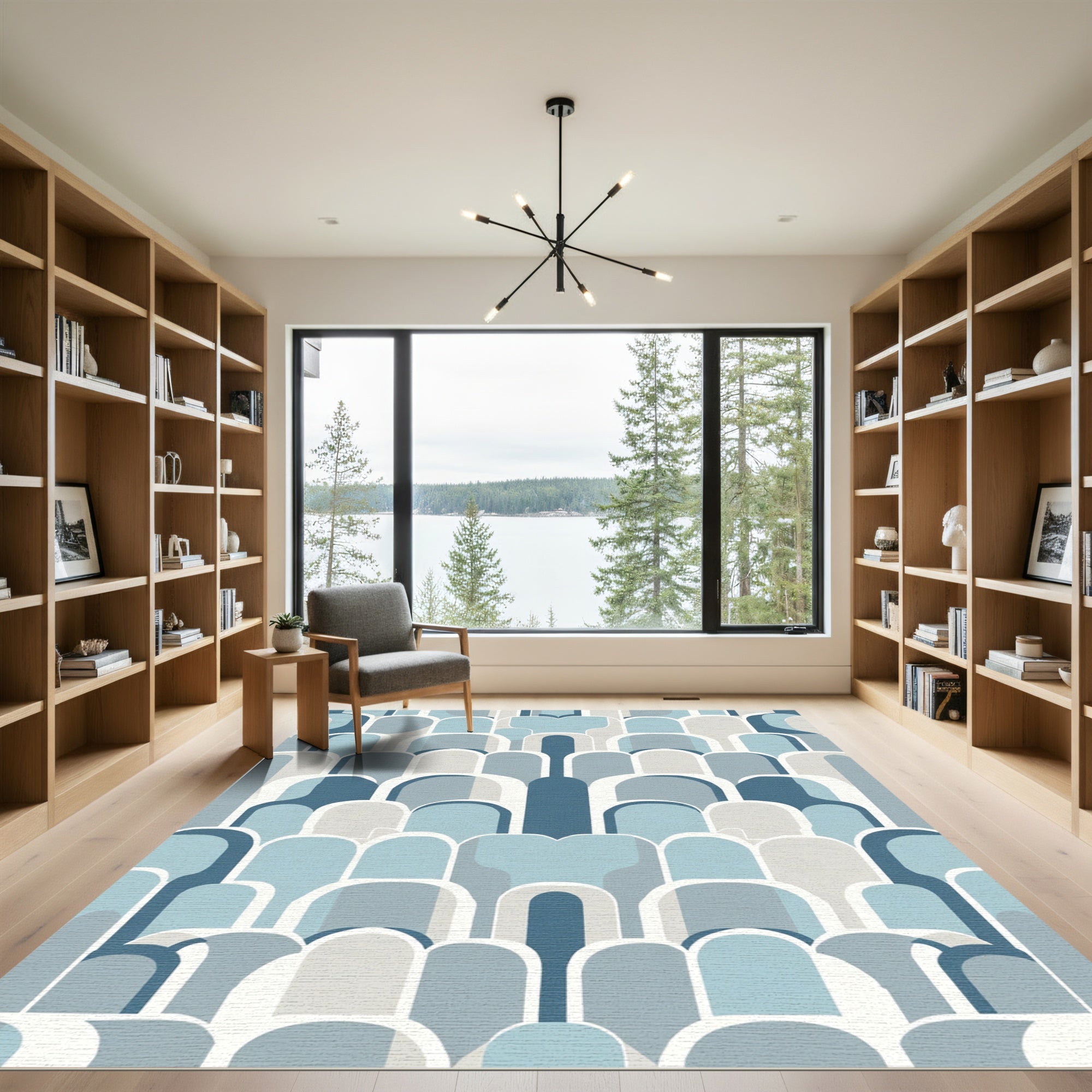 Retro Arch Stack Blue Gray Rug