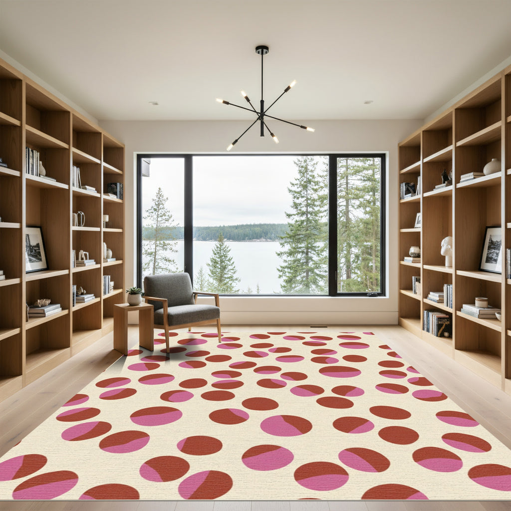Red Pink Two Tone Circles Rug