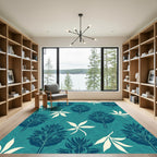 Teal Navy Botanical Foliage Composition Rug