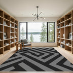 Bold Black Gray Geometric Labyrinth Rug