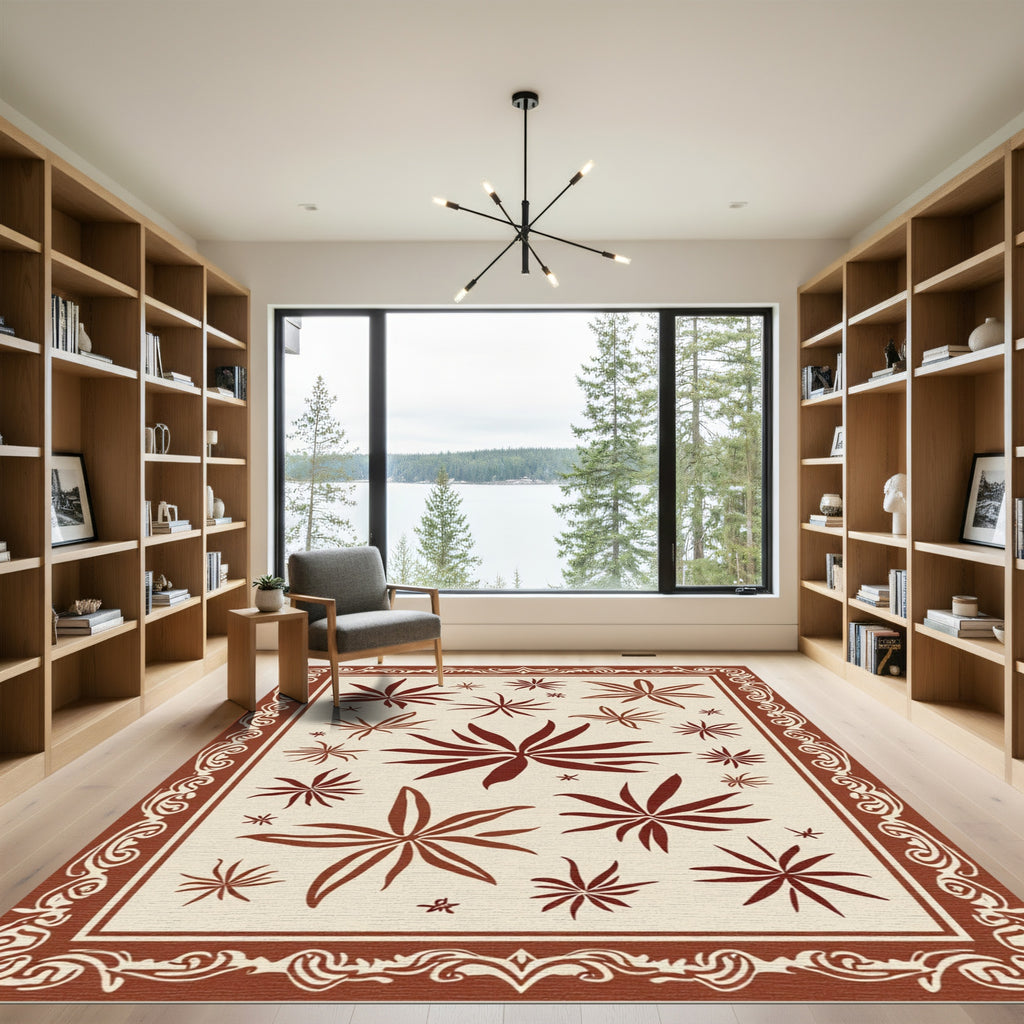 Brown Starburst Contemporary Border Rug