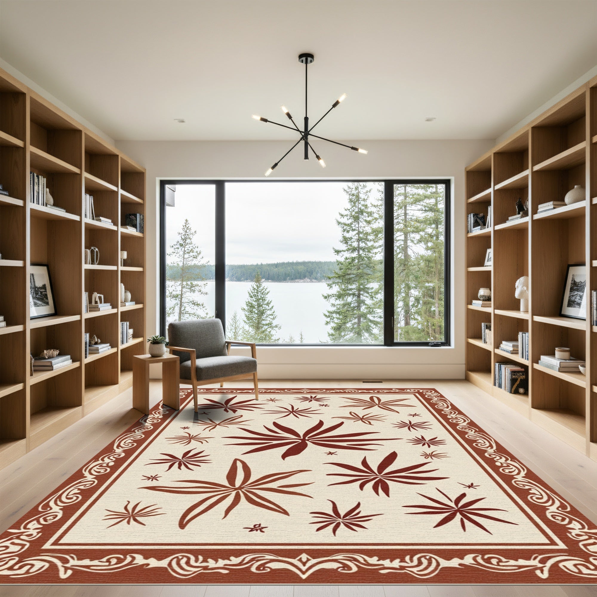 Brown Starburst Contemporary Border Rug