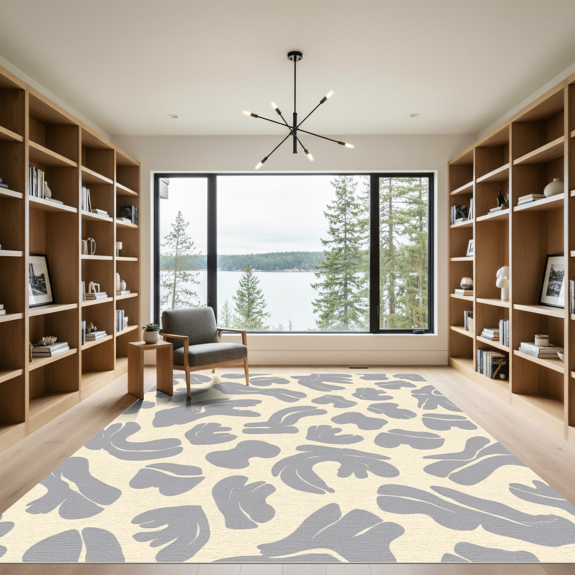 Soft Gray Abstract Organic Shapes Rug