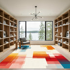 Geometric Blocks Of Blue Orange Red Rug