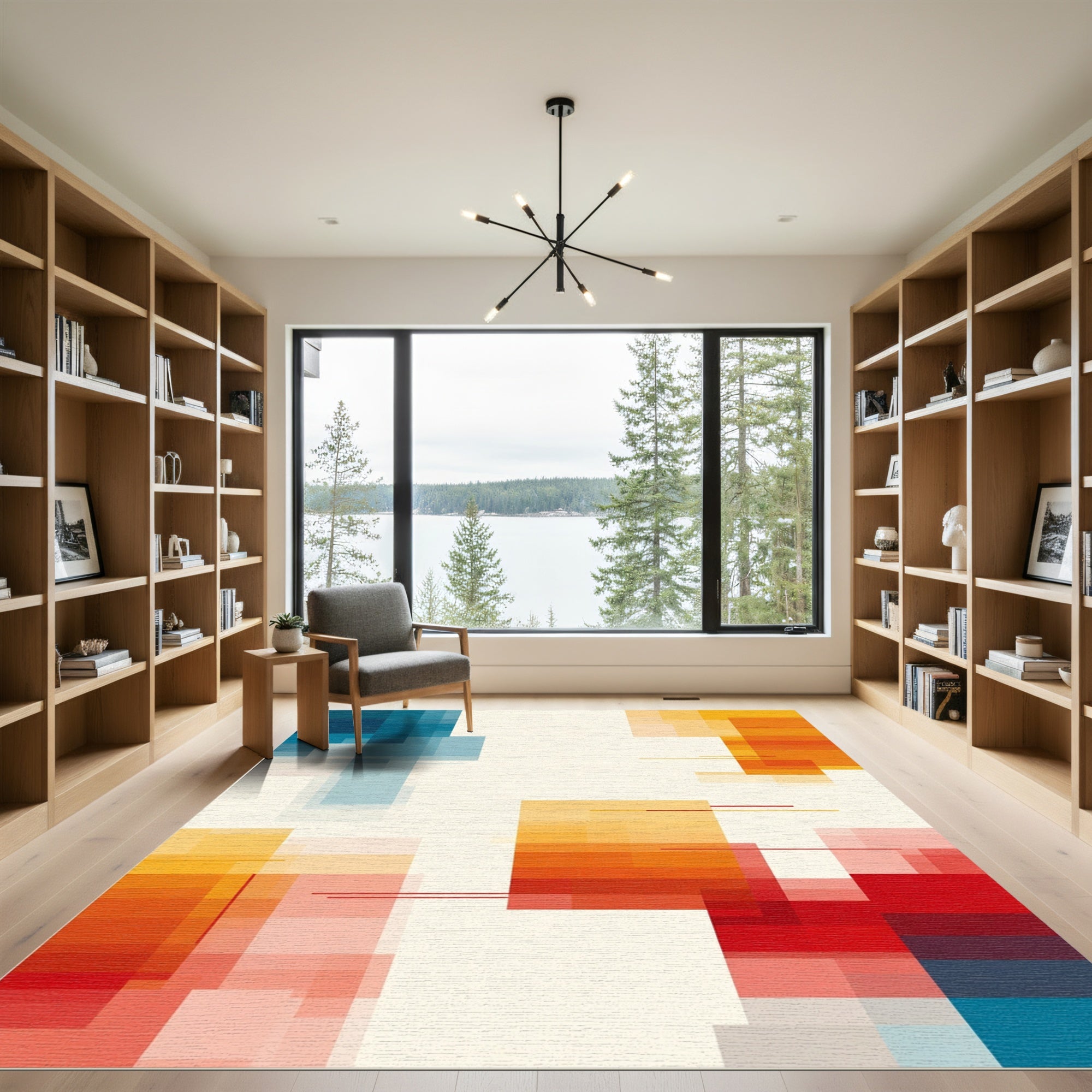 Geometric Blocks Of Blue Orange Red Rug