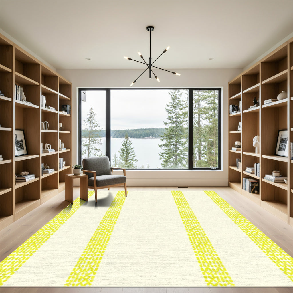 Lemon Yellow Textured Stripe Rug