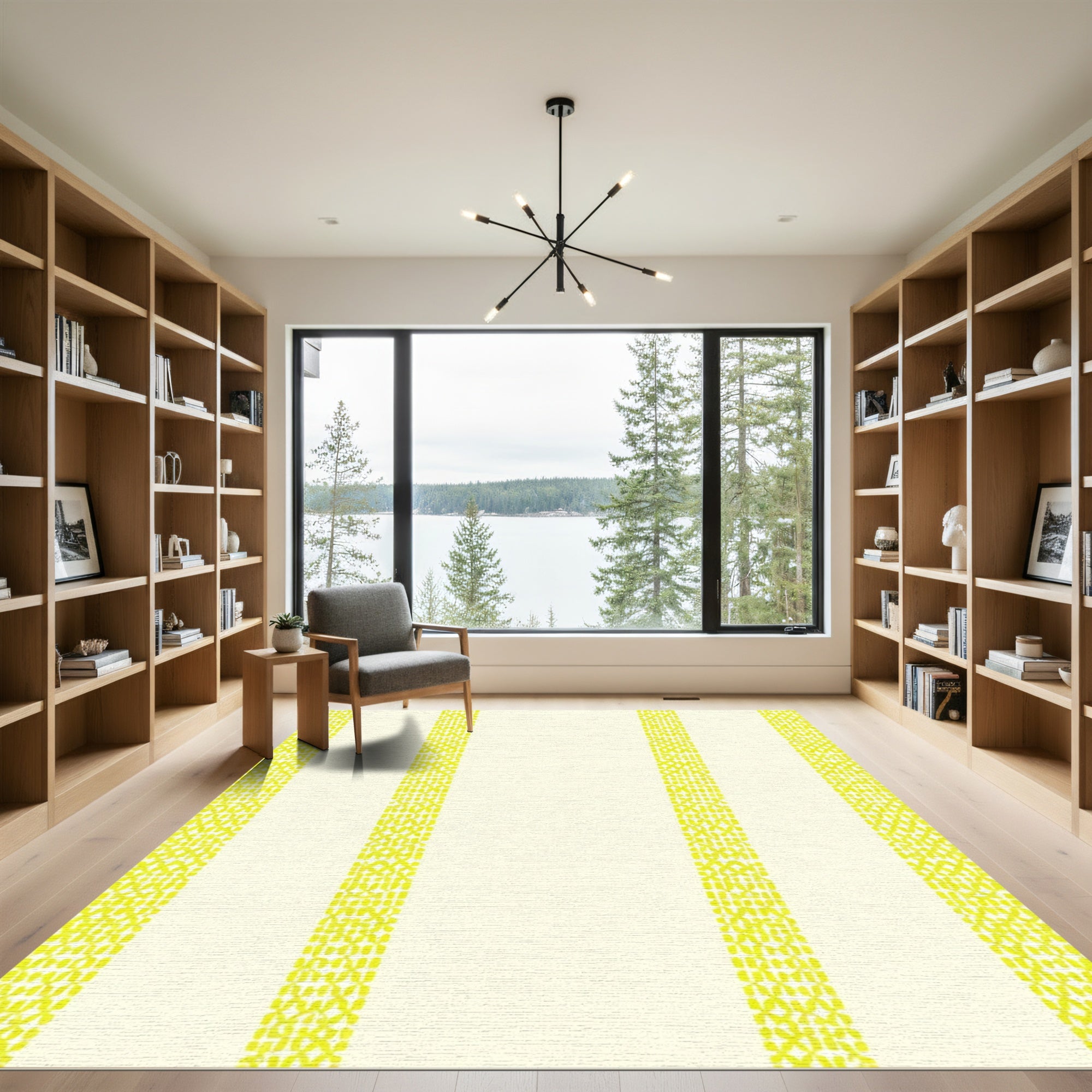 Lemon Yellow Textured Stripe Rug