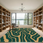 Forest Green Tan Swirl Abstract Rug