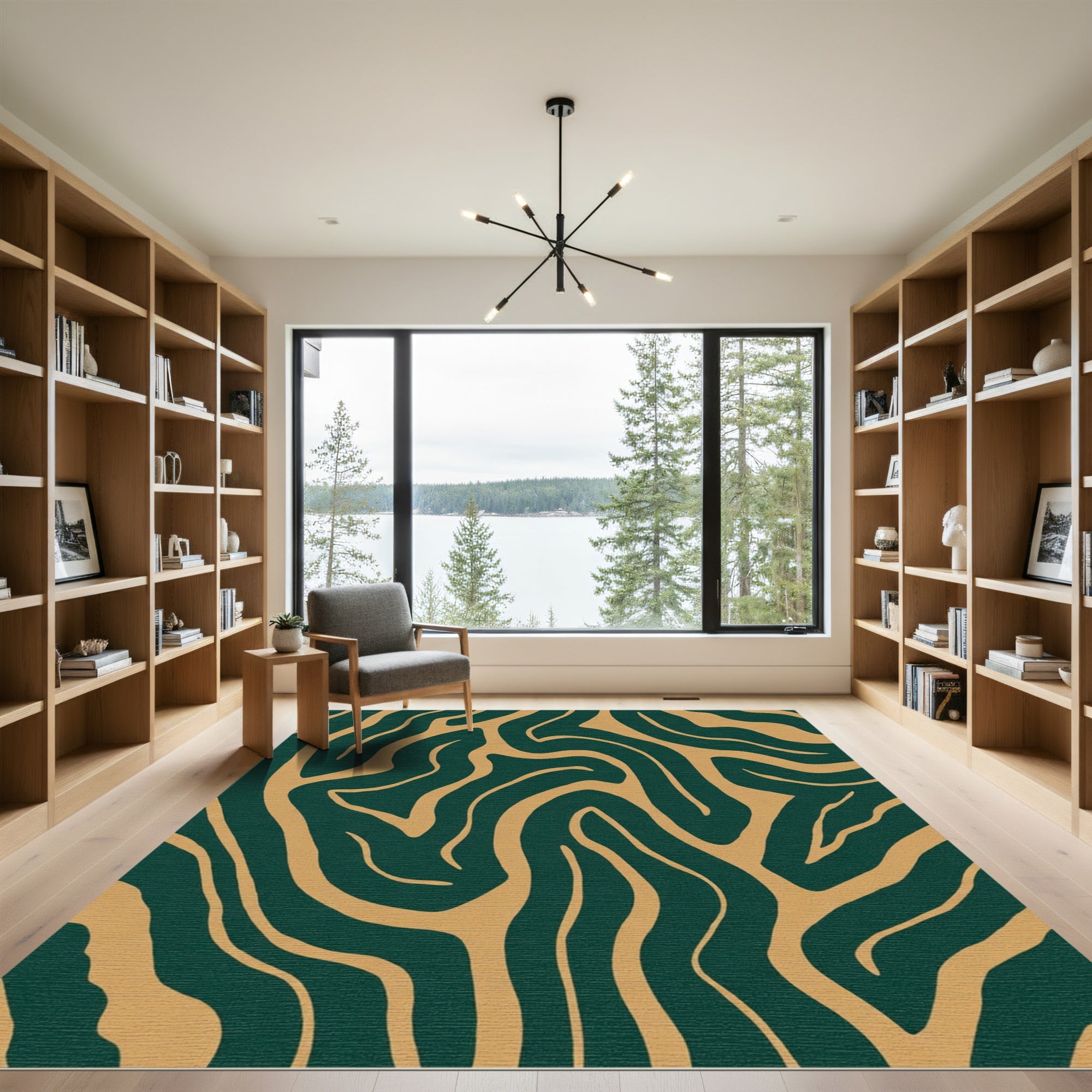 Forest Green Tan Swirl Abstract Rug