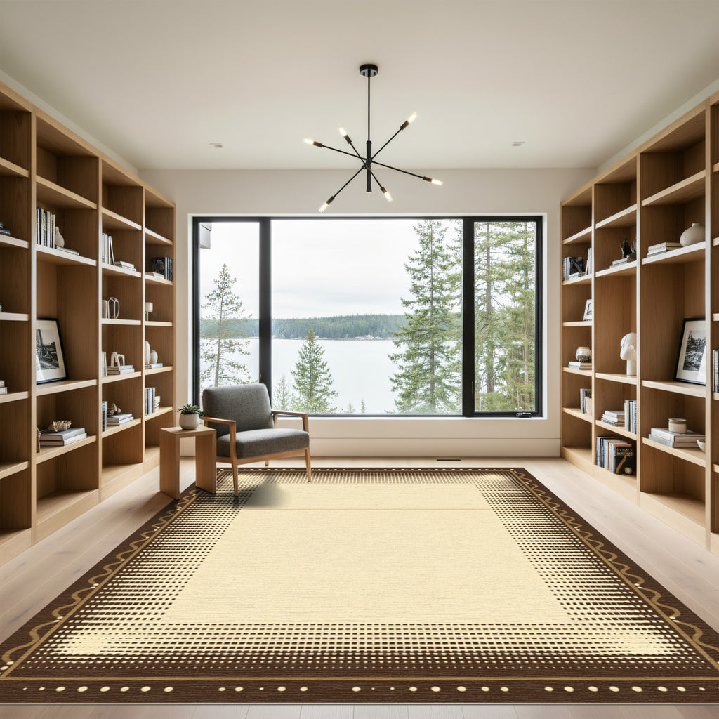 Brown Cream Halftone Dot Border Rug