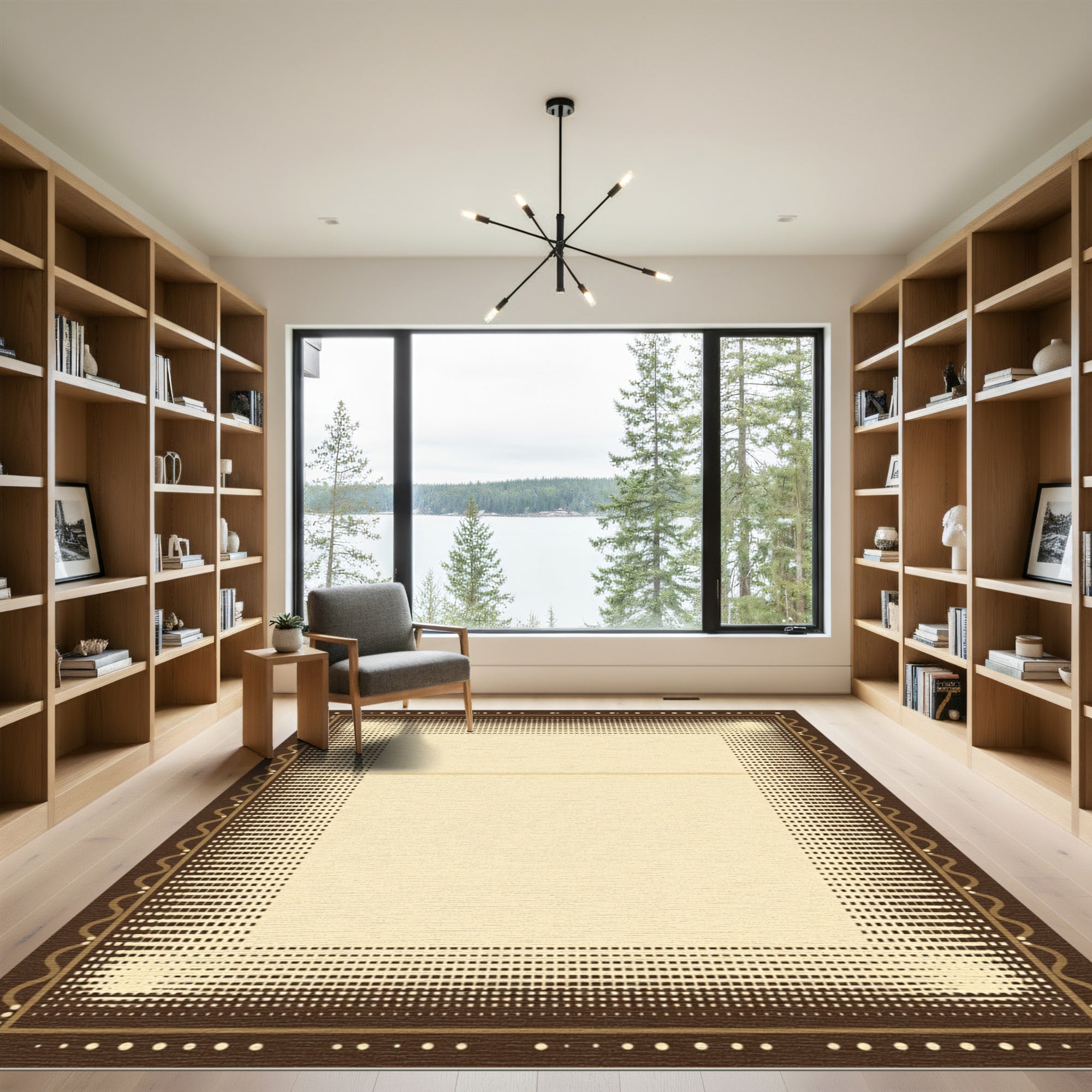 Brown Cream Halftone Dot Border Rug
