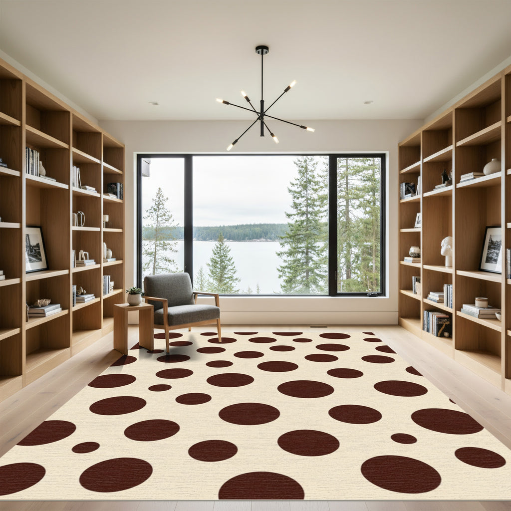 Chocolate Cream Polka Dot Round Rug