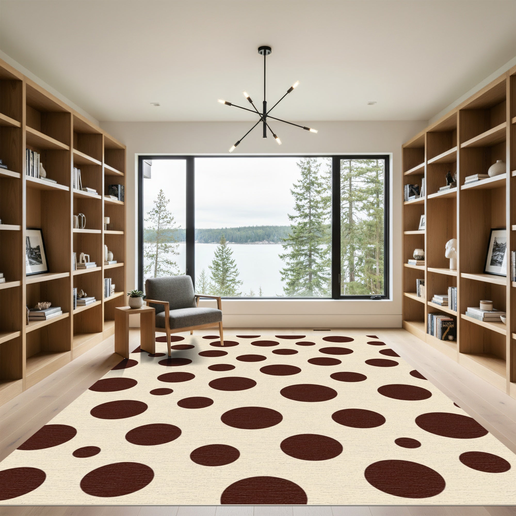 Chocolate Cream Polka Dot Round Rug