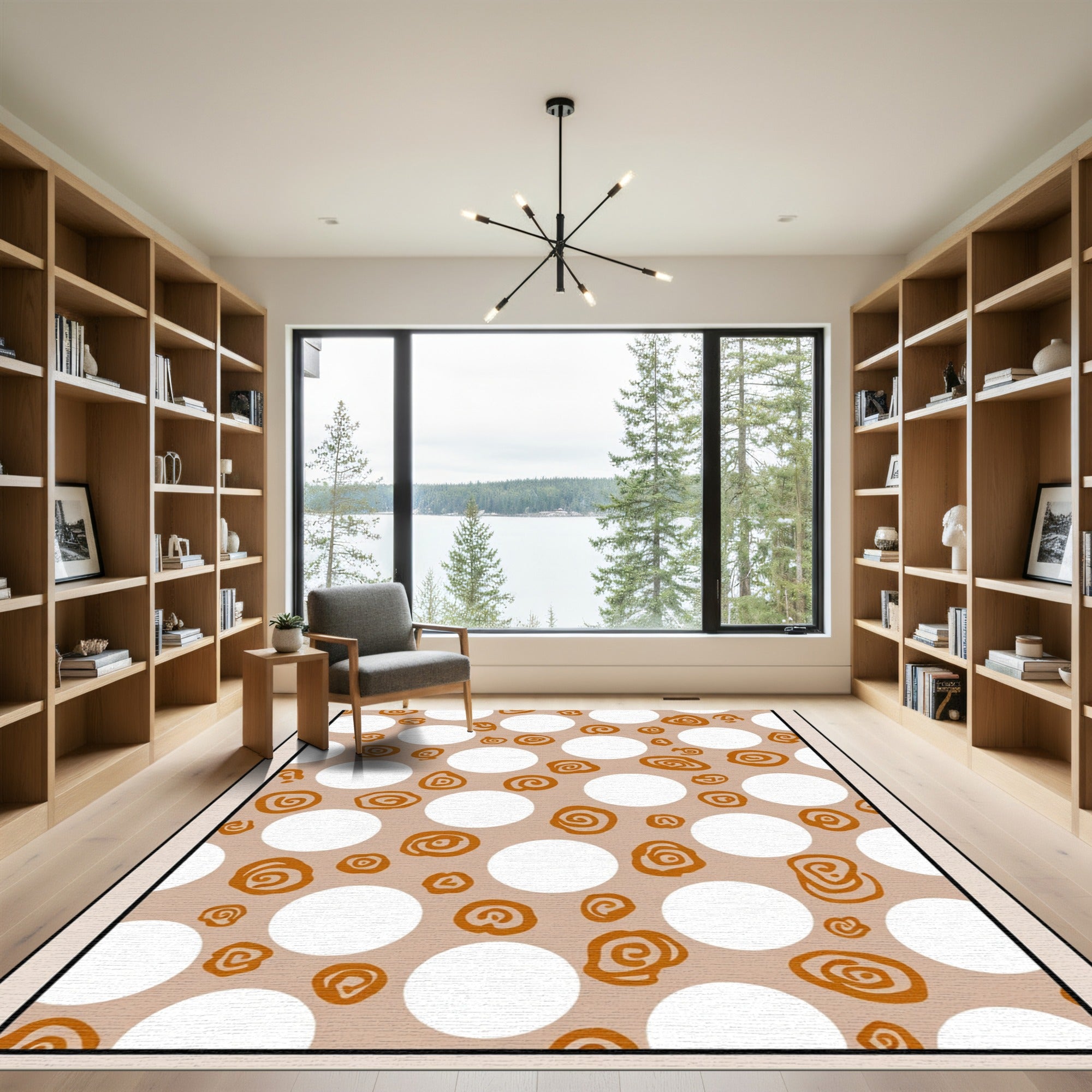 Terracotta White Circle Swirl Composition Rug