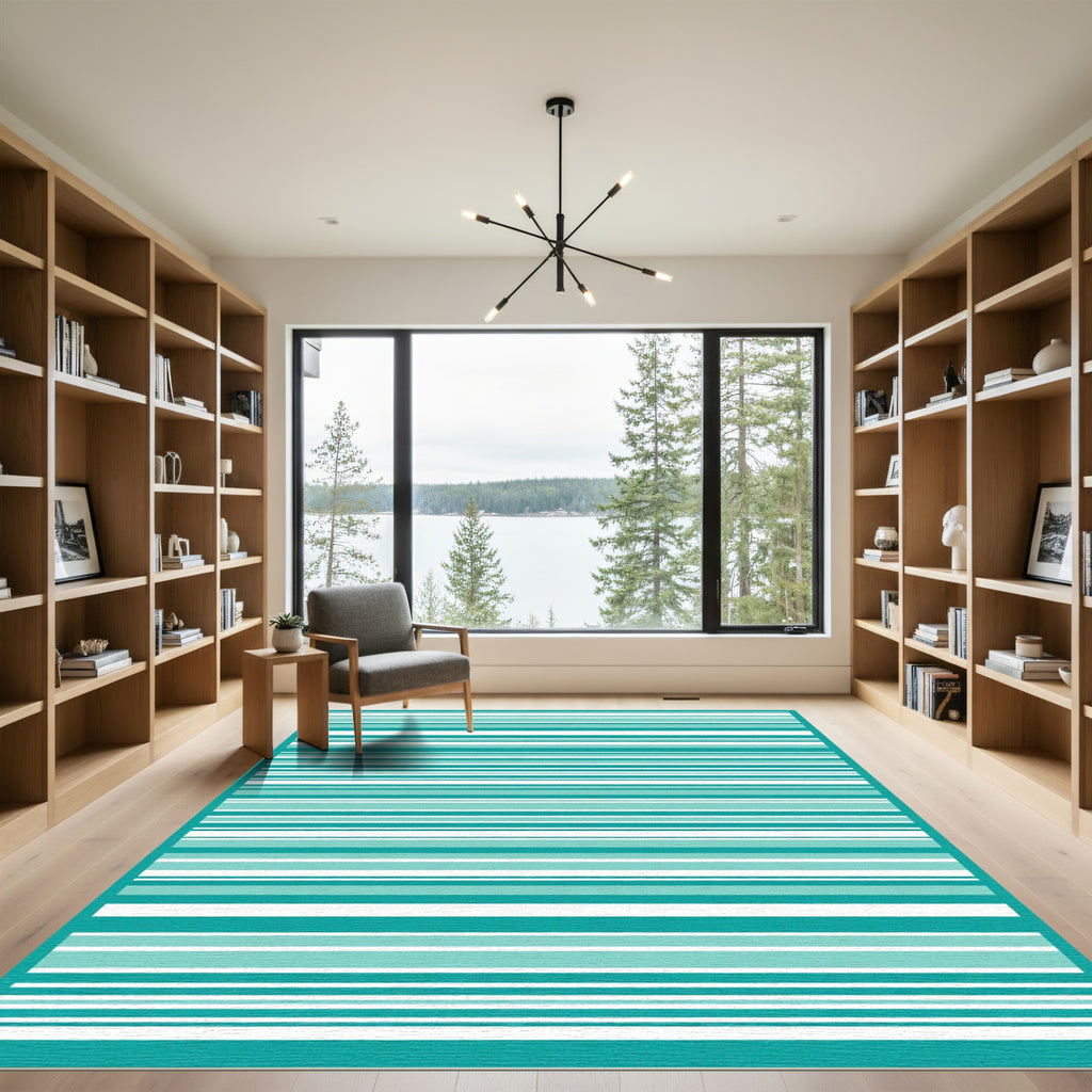 Abstract Aqua Contemporary Stripe Rug