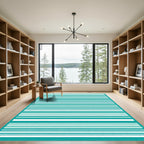 Abstract Aqua Contemporary Stripe Rug