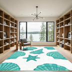 Teal Scallop Shell Starfish Collection Rug