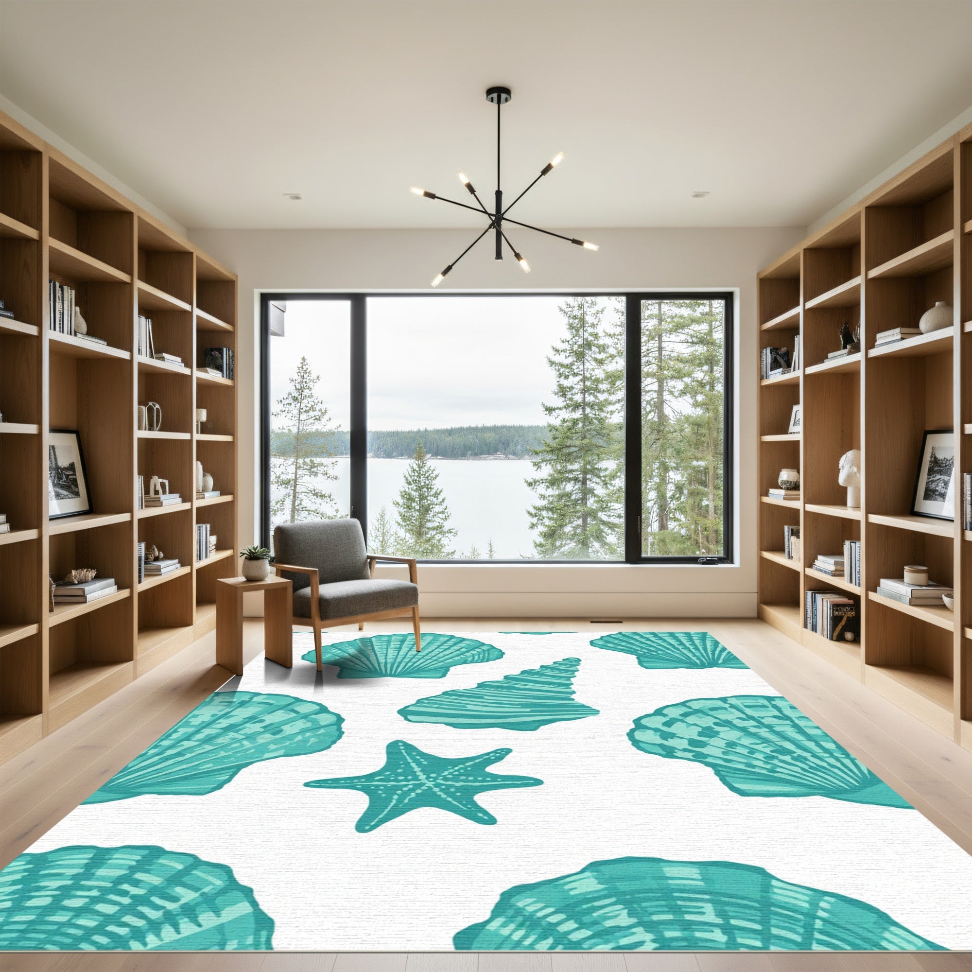 Teal Scallop Shell Starfish Collection Rug