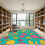 Pink Yellow Floral Aqua Background Rug