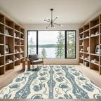 Blue Perennial Floral Vertical Stripe Rug