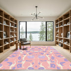 Mauve and Ivory Floral Symmetry Rug