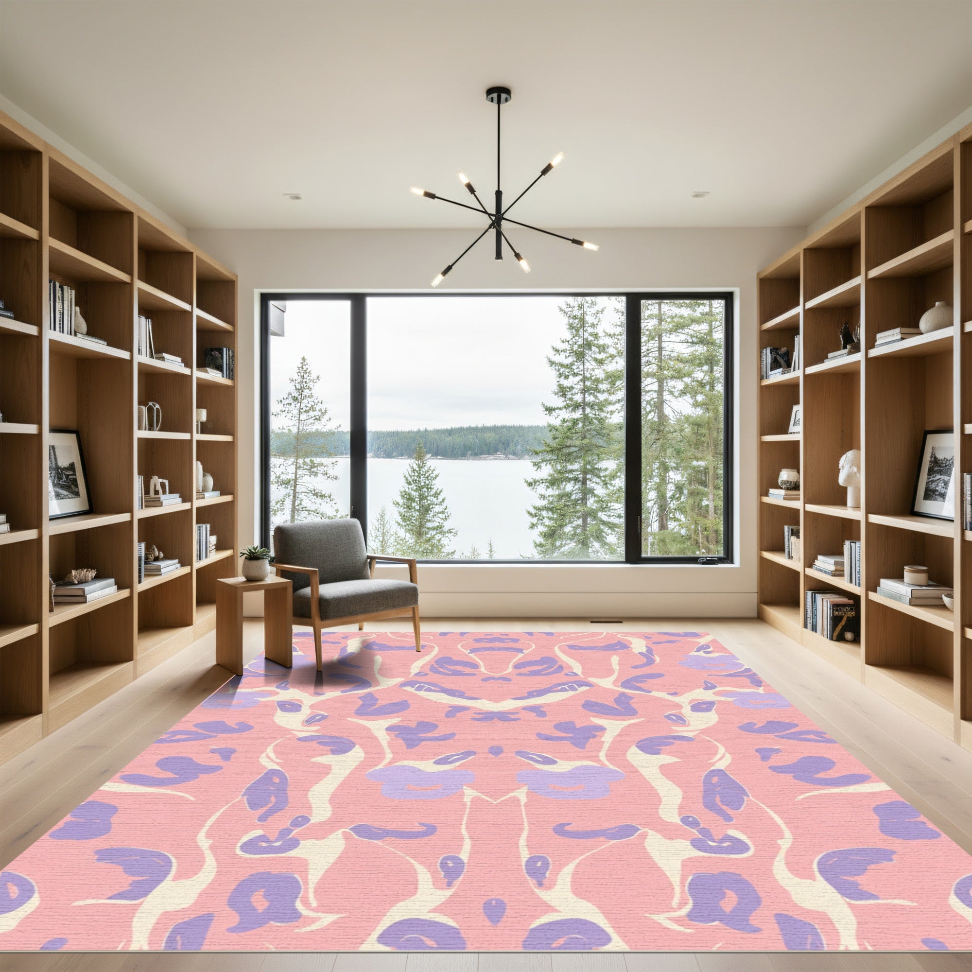 Mauve and Ivory Floral Symmetry Rug