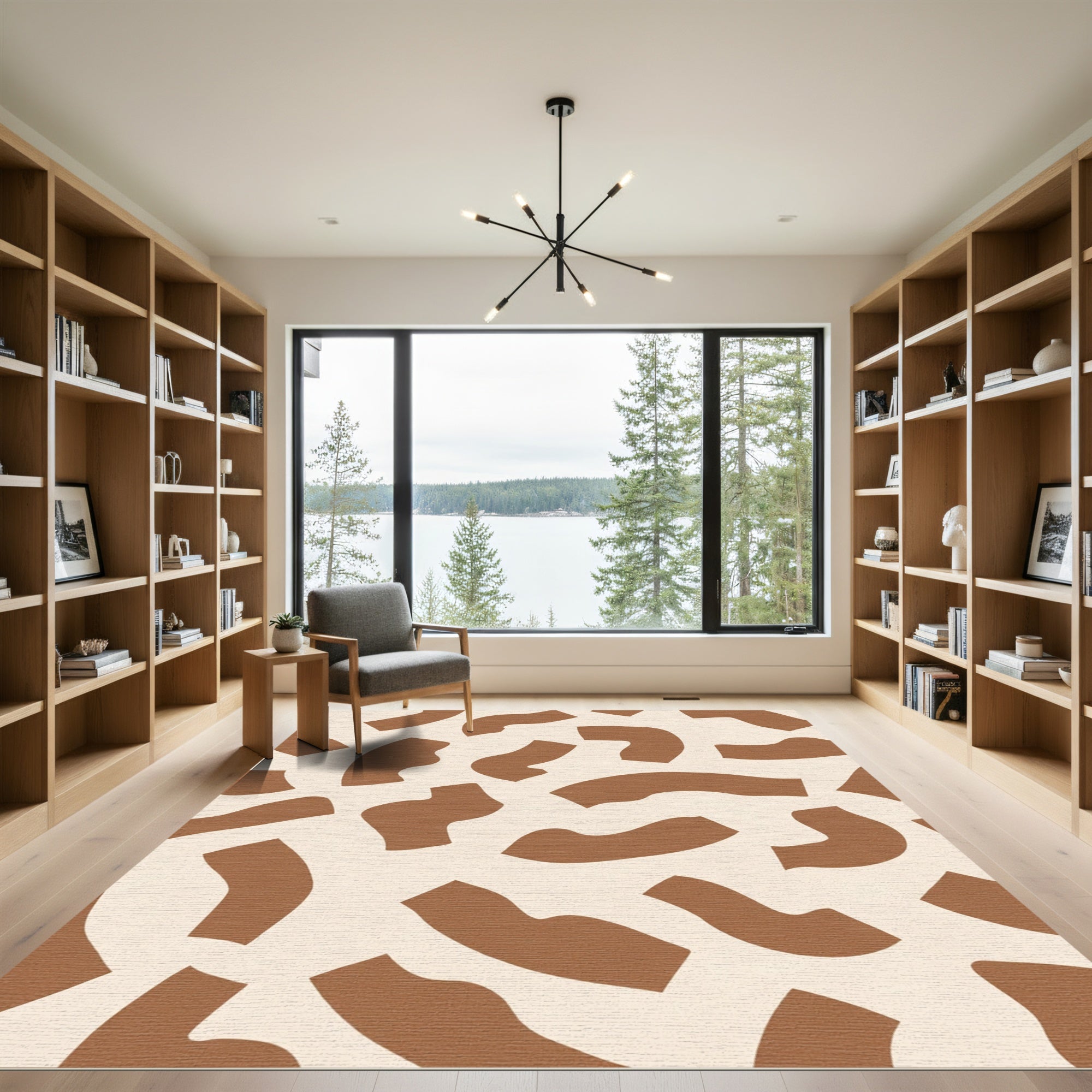 Modern Brown Abstract Terracotta Shapes Rug