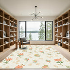 Coral Orange Botanical Floral Arrangement Rug