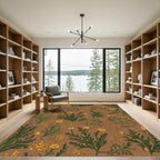 Whimsical Green Critter Yellow Floral Field Rug