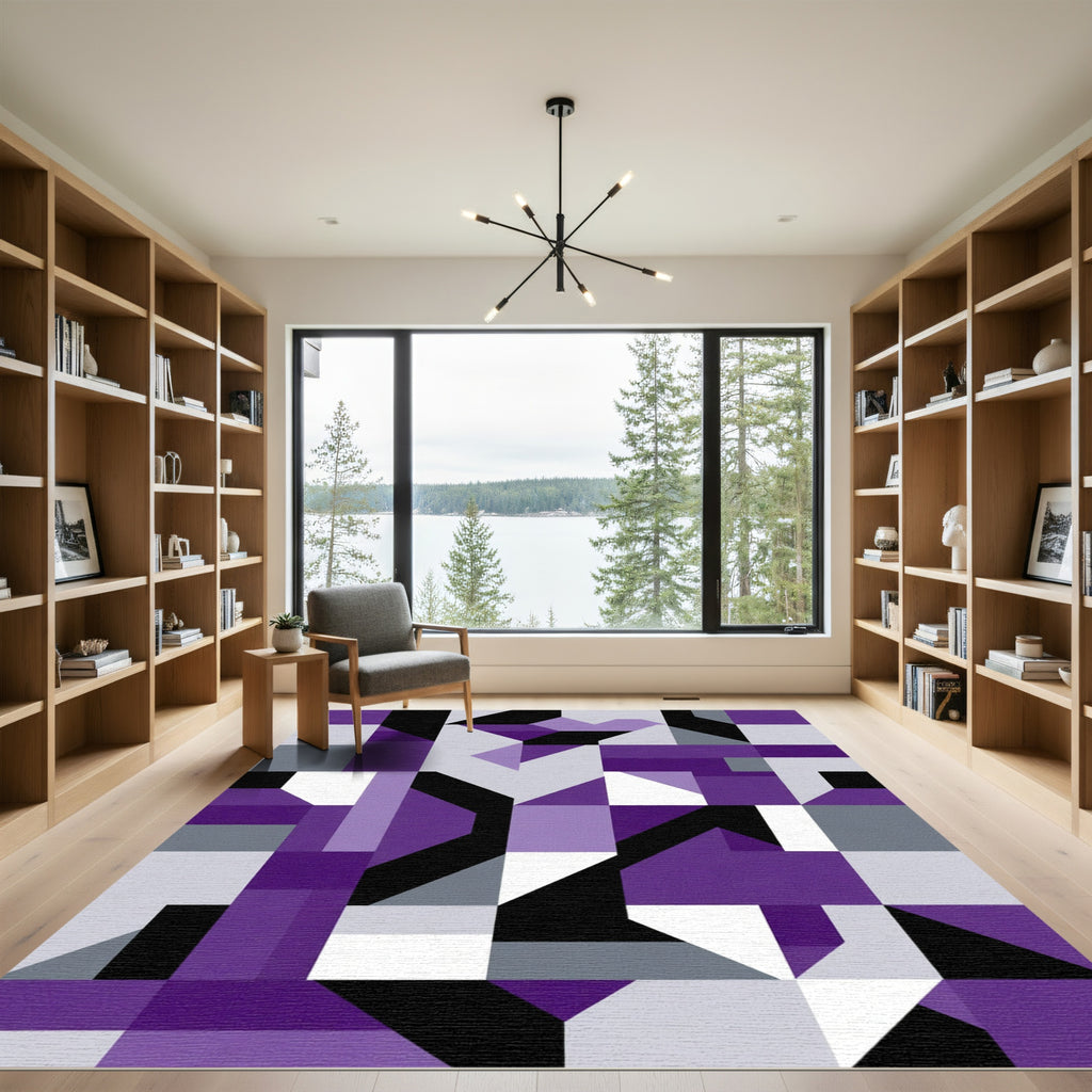 Modern Purple Geometric Mosaic Rug