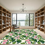 Whimsical Pink Flower Garden Foliage Rug