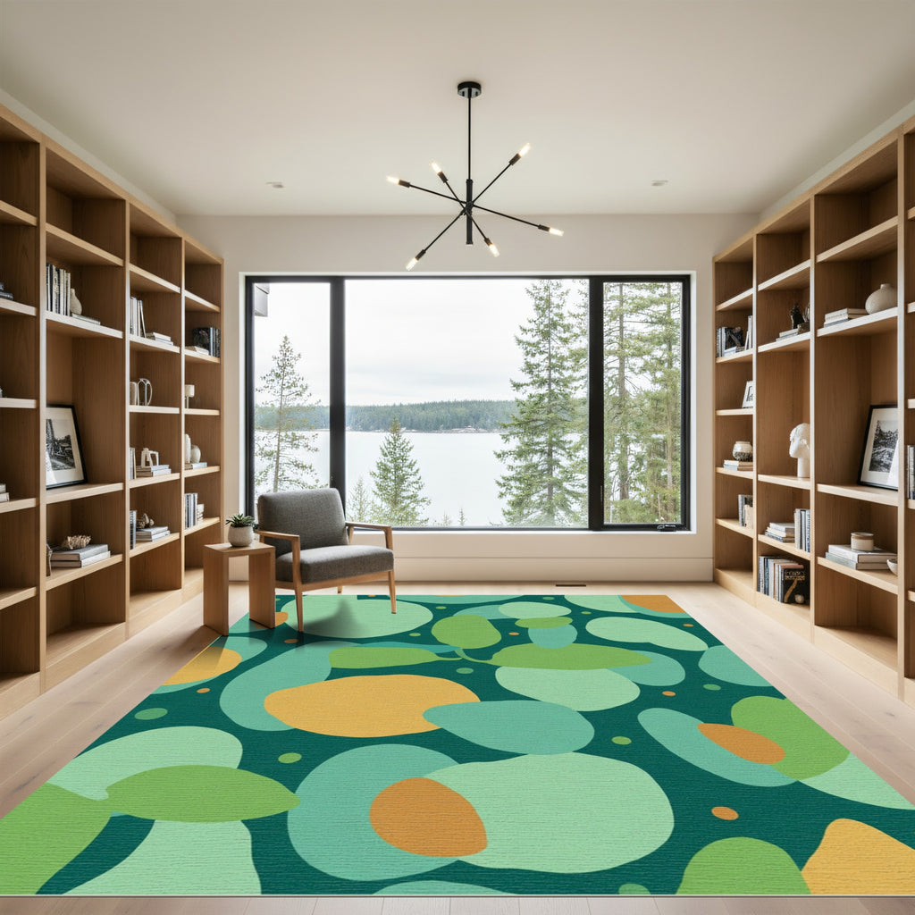 Teal Ochre Abstract Organic Shapes Rug