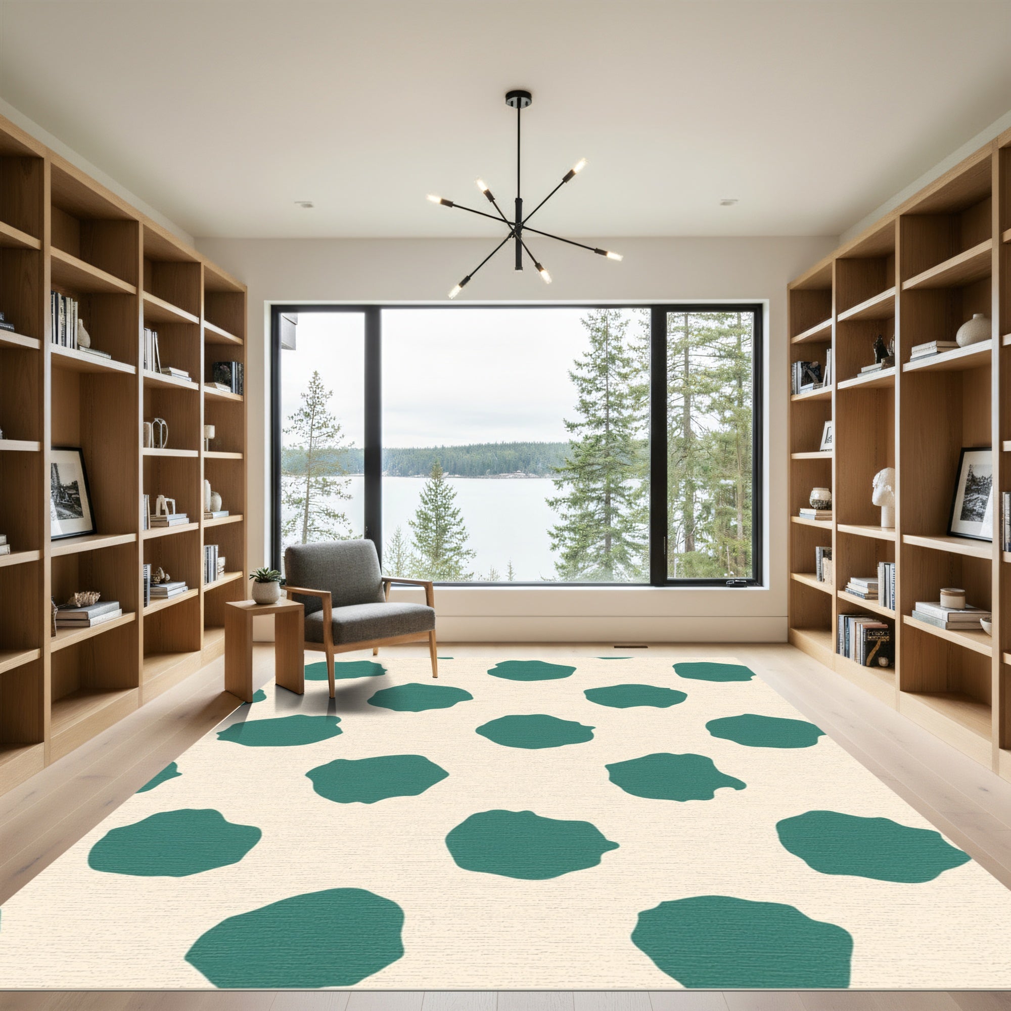 Teal Organic Spots Cream Rug