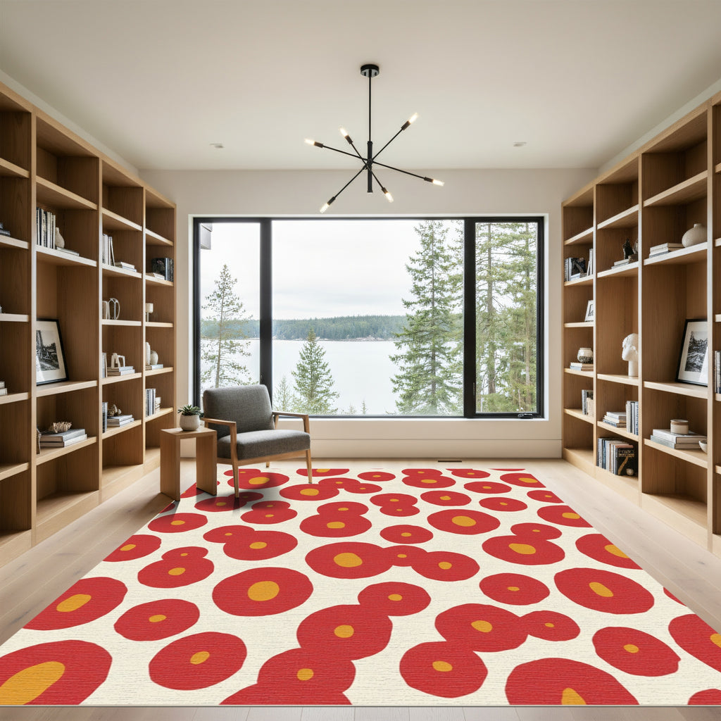Red Yellow Abstract Circles Rug