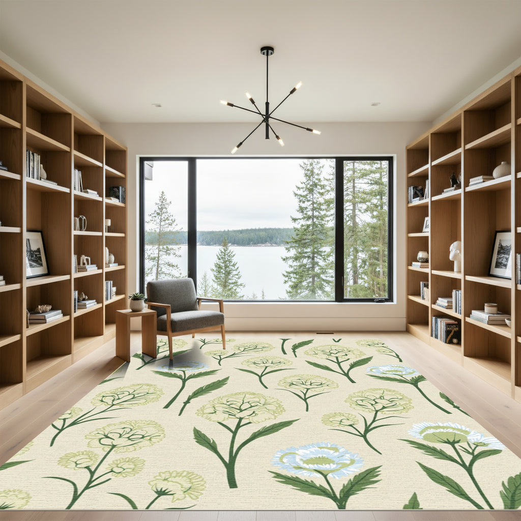Cream Floral Botanical Arrangement Rug