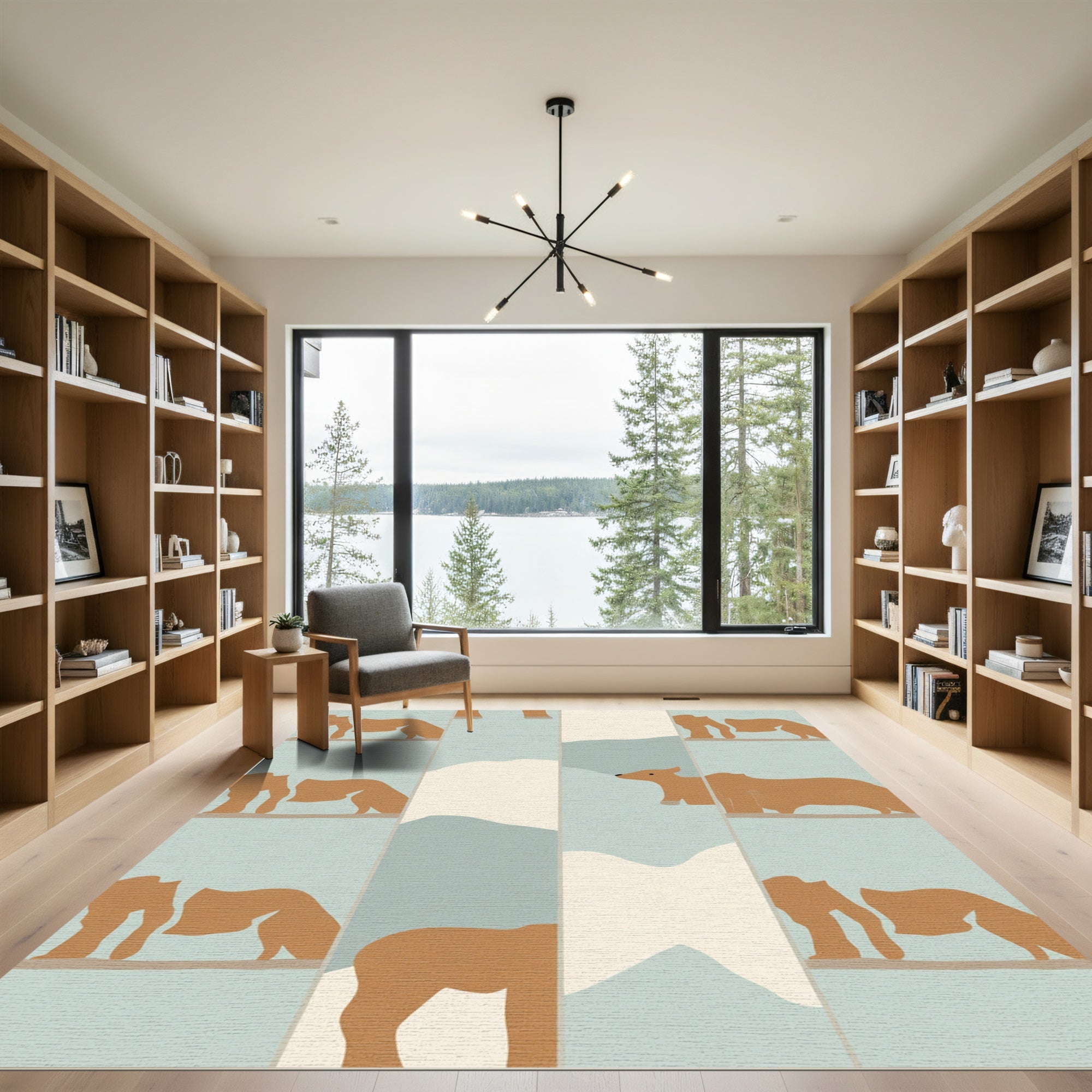 Brown Bear Landscape Pastel Blocks Rug