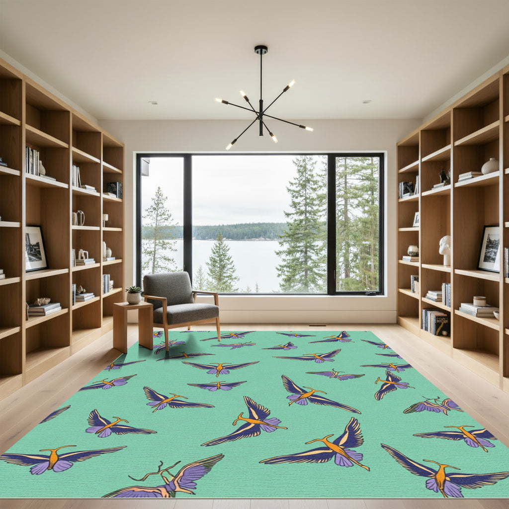 Turquoise Bird Flying Pattern Rug