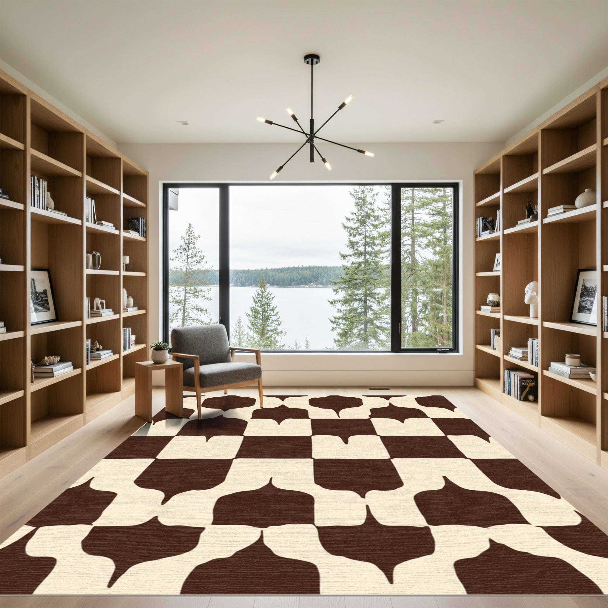 Dark Brown Cream Geometric Archers Rug