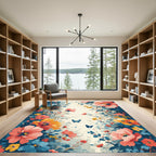 Vibrant Blush Coral Floral Butterfly Meadow Rug