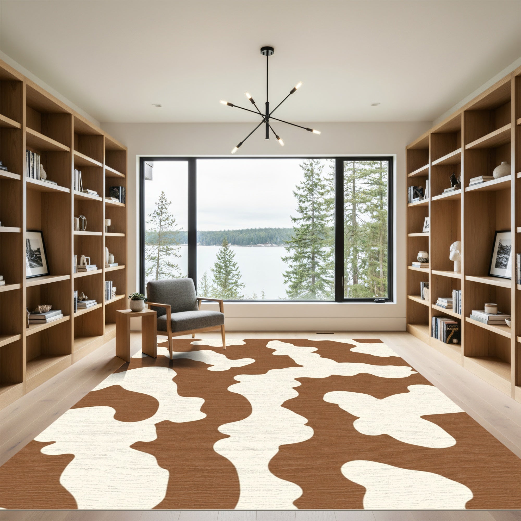 Brown Cream Abstract Blob Rug