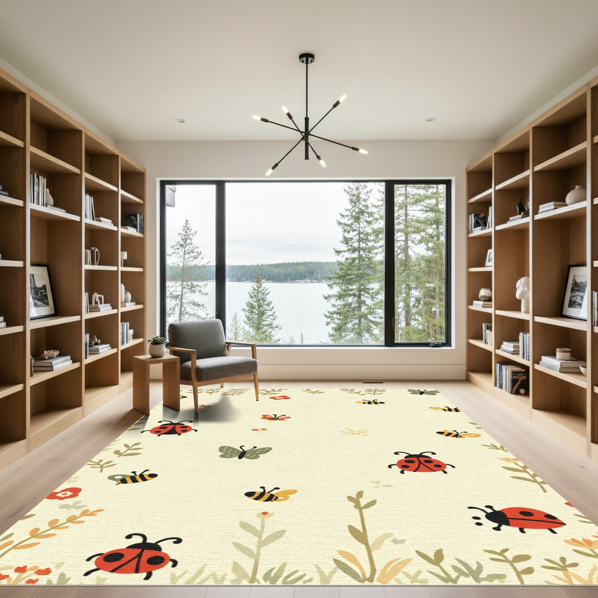 Whimsical Ladybug Bee Butterfly Garden Rug