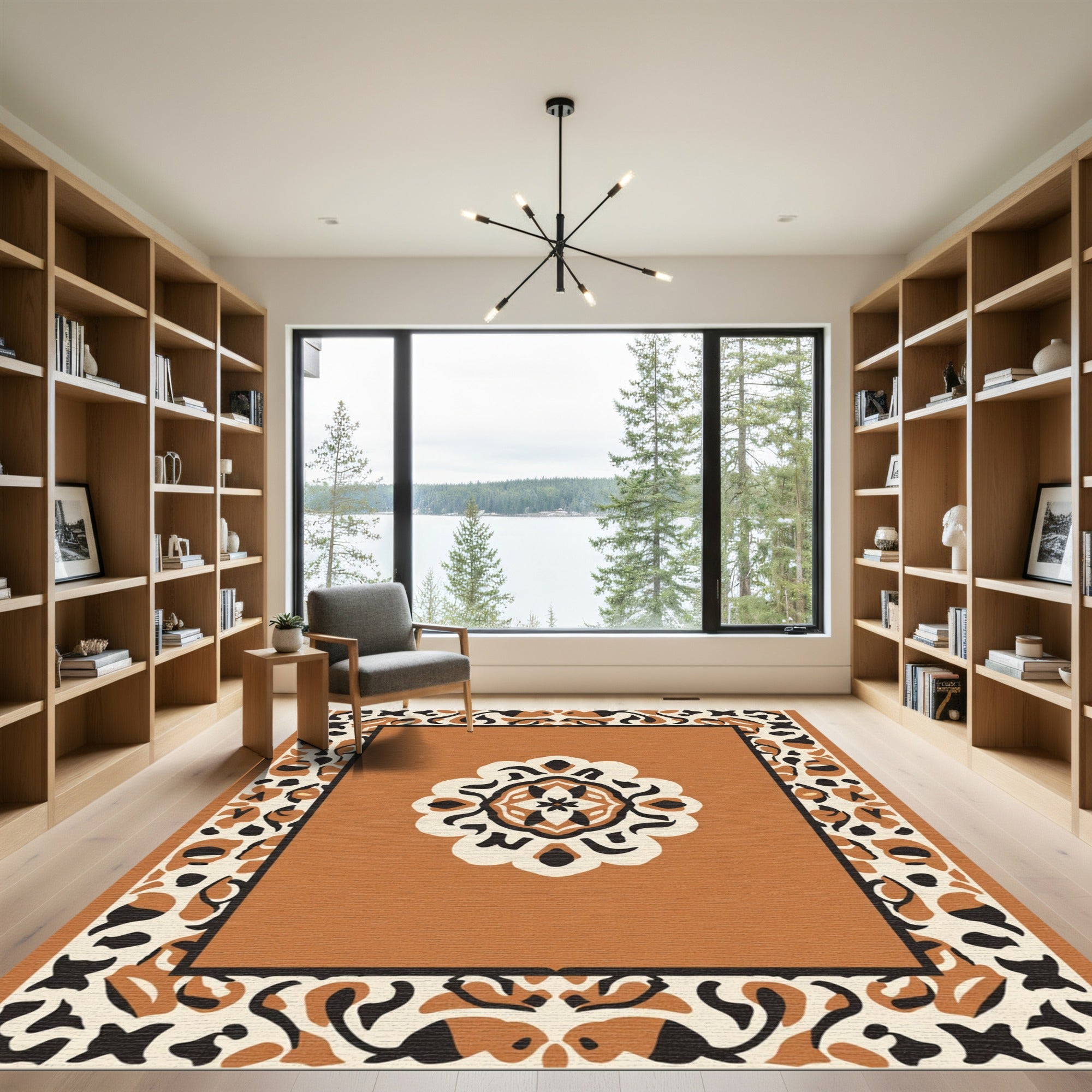 Terracotta Medallion Floral Border Rug